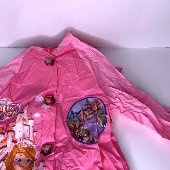 Sophia The First Girls Rain Slicker Jacket Packable Size Medium Pink PVC - Picture 3 of 12